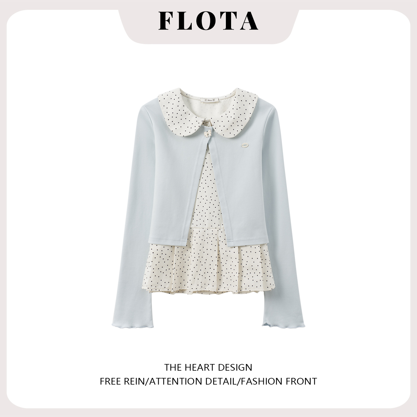 气质小香风ins正肩长袖内搭打底衫女甜美娃娃领假两件T恤修身上衣