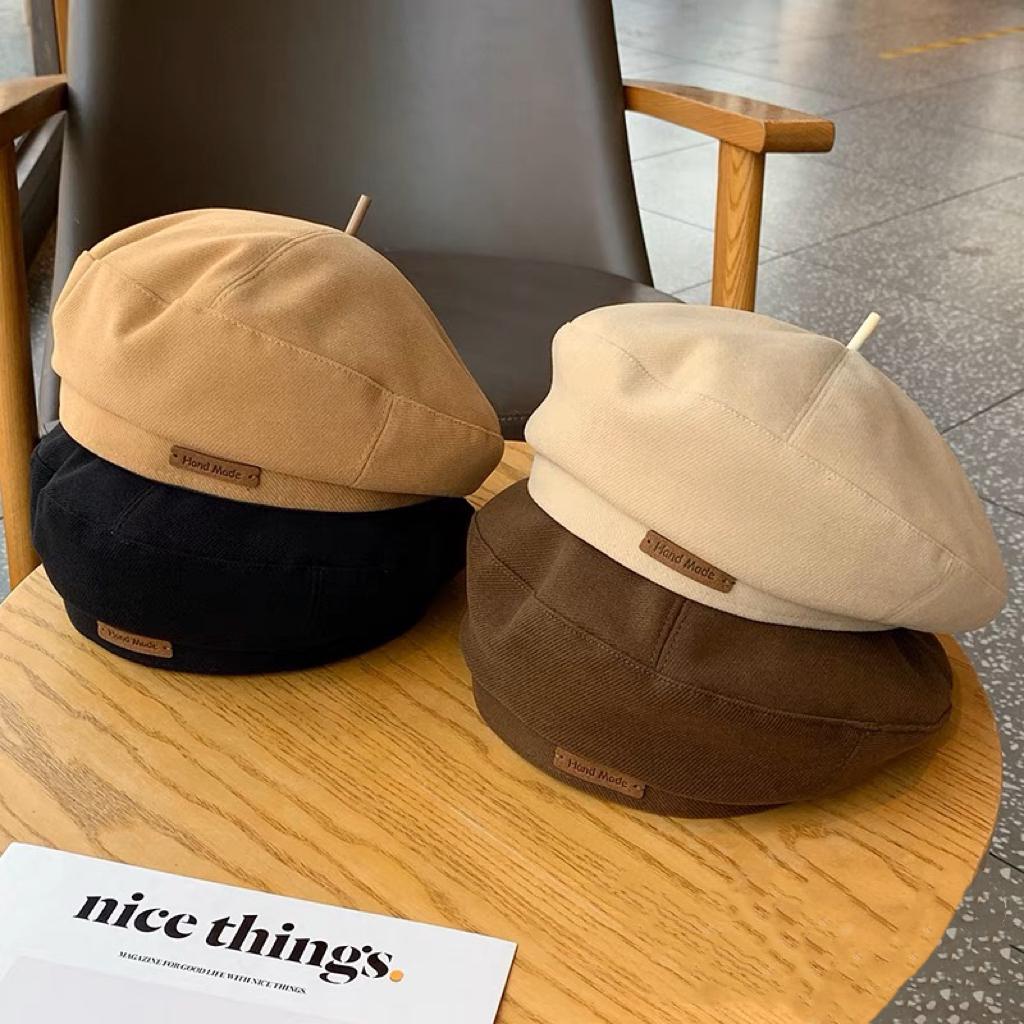 秋冬毛呢贝雷帽女复古日系美拉德咖色百搭英伦风显脸小画家帽