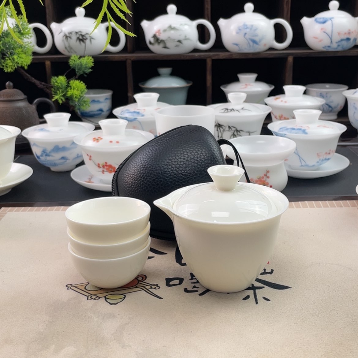 【闪购商品】羊脂玉瓷旅行茶具一壶3杯