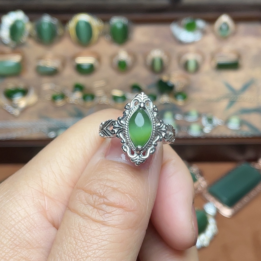 和田玉（碧玉）银S925镶嵌吊坠(不含链)