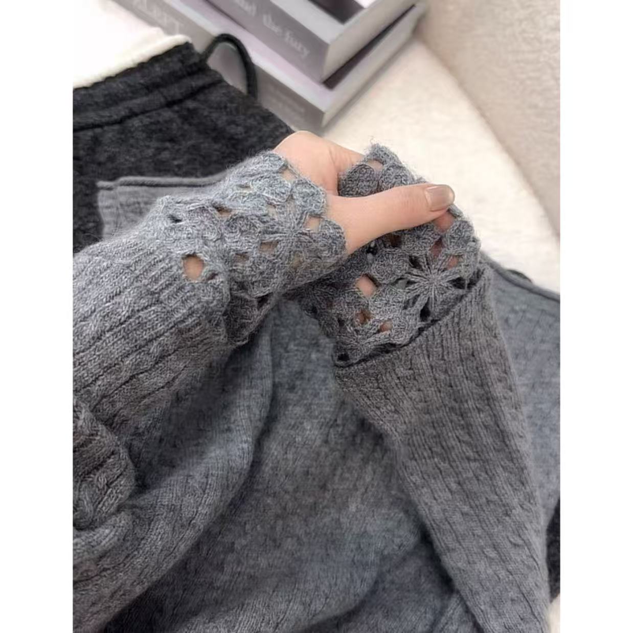 丽姐家~重工立体麻花灰门店同款长袖针织时尚百搭高领纯色上衣