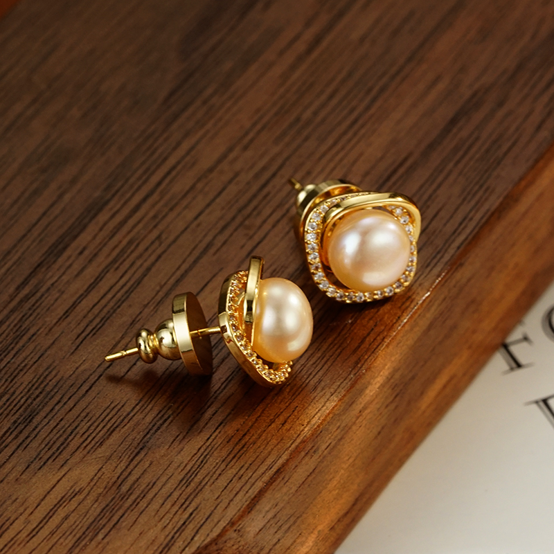 铜合金合成锆石耳饰 5532【美丽动人】轻奢简约j精致百搭珠珠耳钉