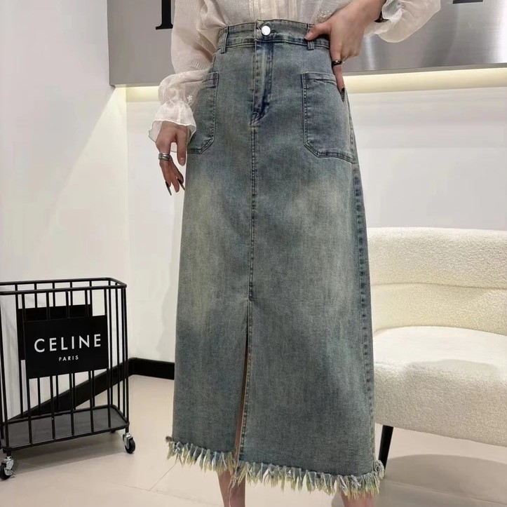 琳琳.开叉流苏牛仔半身裙