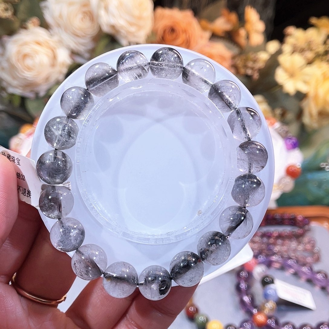 手串水晶未镶嵌、超漏、黑银钛-10.8m