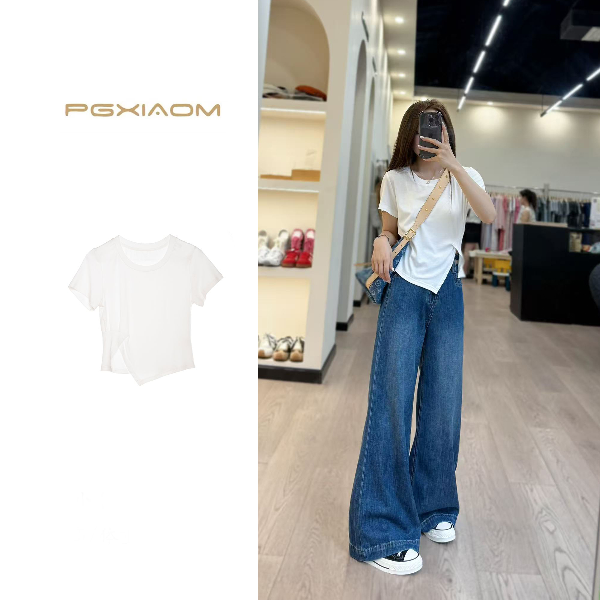 【PGXIAOM】润秀定制白色不规则褶皱T恤衫TX4089                  