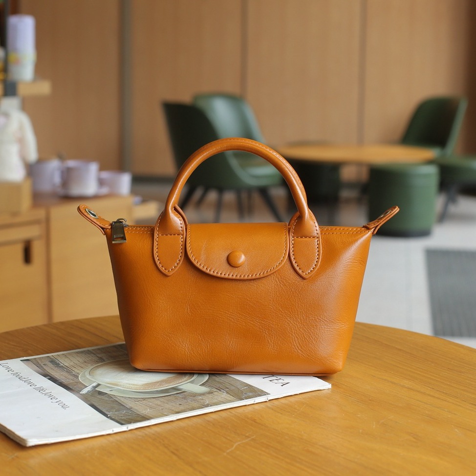 新款头层植鞣牛皮饺子包复古百搭女包斜挎小包包真皮手提包