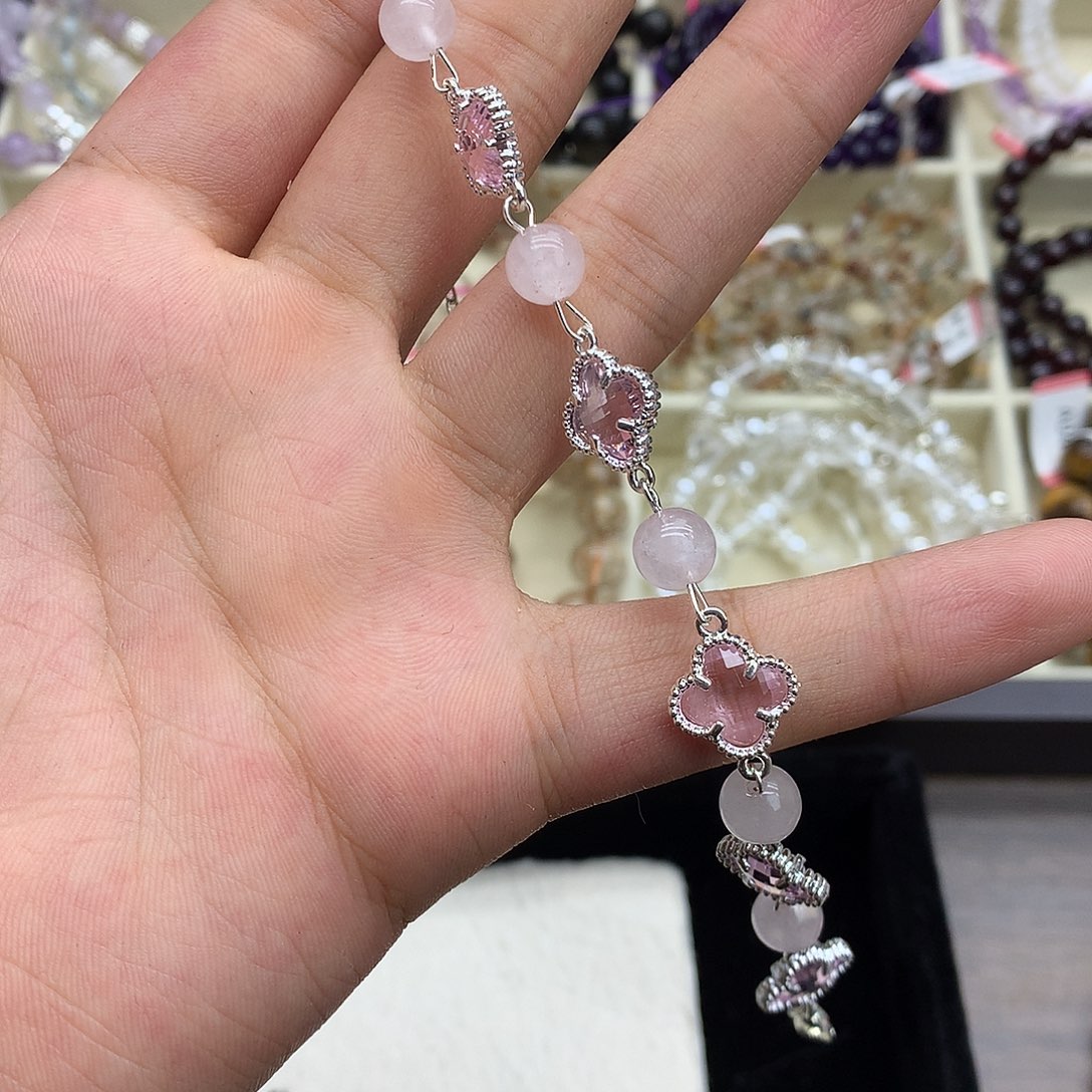 水晶手链未镶嵌粉四叶草手链