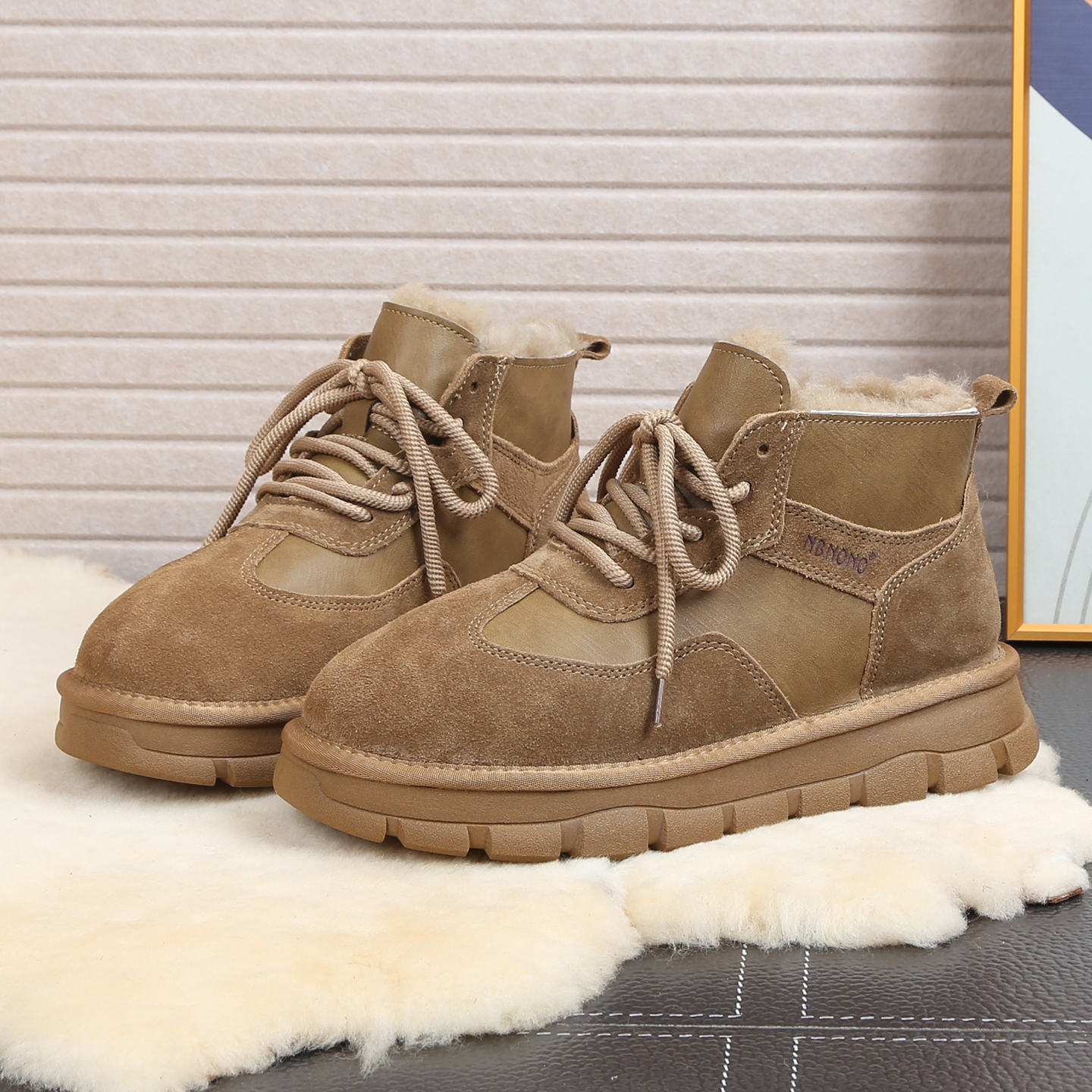 NB598 纯羊毛雪地靴男款冬皮毛一体保暖加绒加厚防滑东北雪地棉鞋