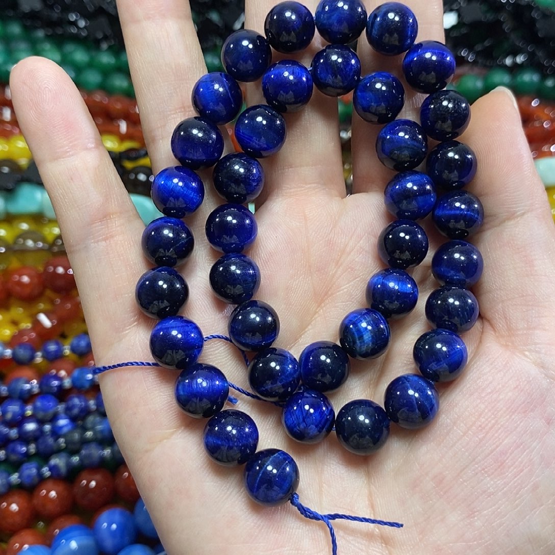 玛瑙/玉髓未镶嵌珠宝半成品蓝虎一条卡10mm