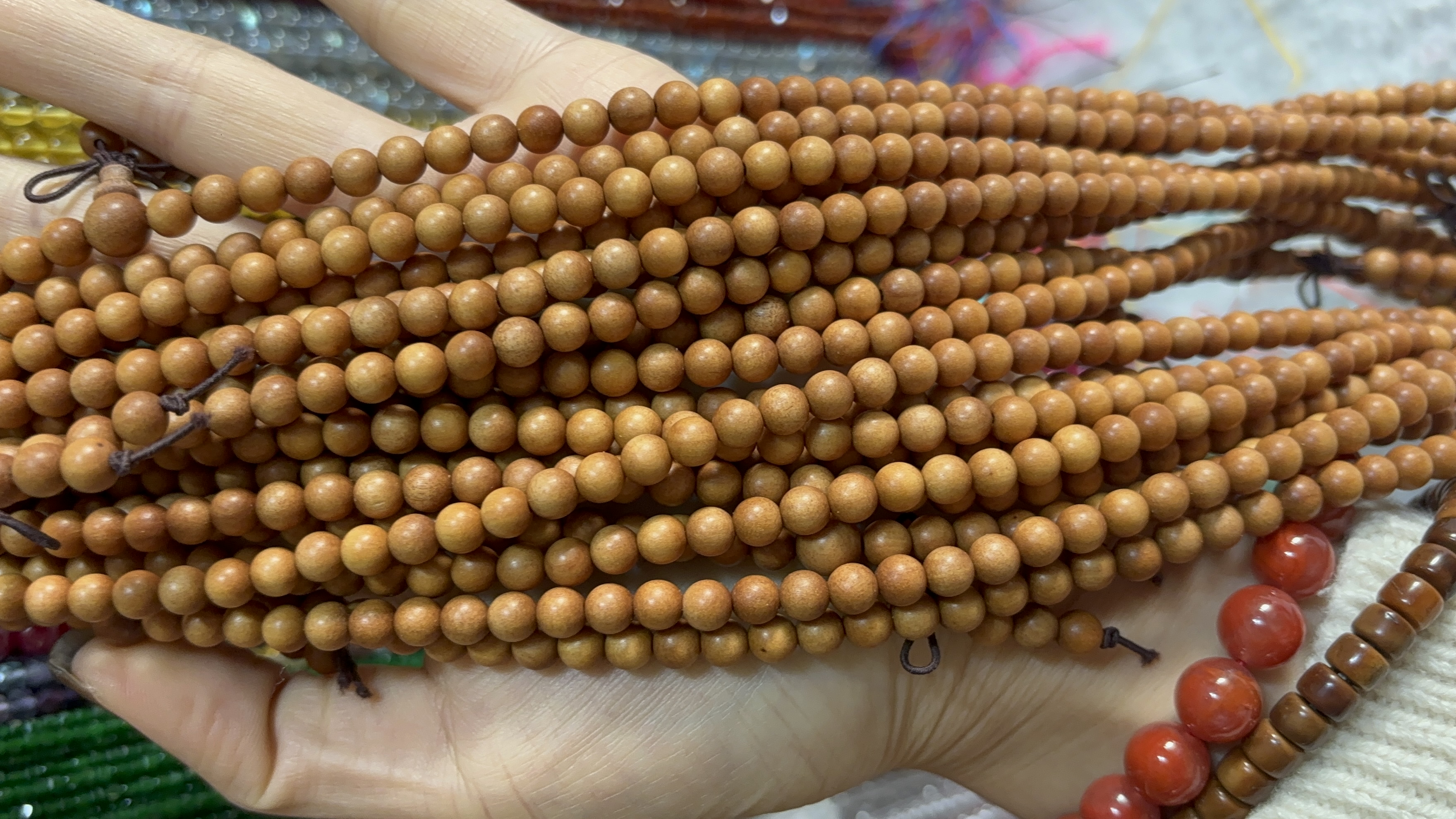 檀木108颗半成品DIY散珠串珠-多样性发货