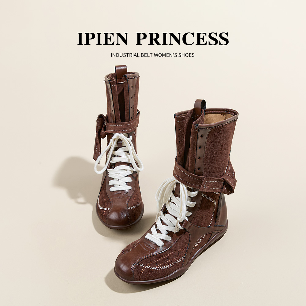 厚底内增高5cm美拉德复古拳击靴女2026春秋新款圆头时尚高帮单靴