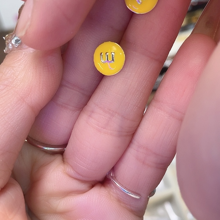 925银羽毛黄色m豆耳环