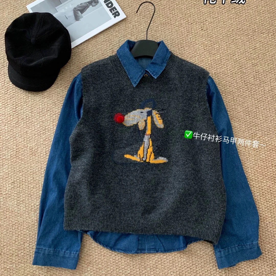 612 正版 洋气卡通刺绣背心两件套