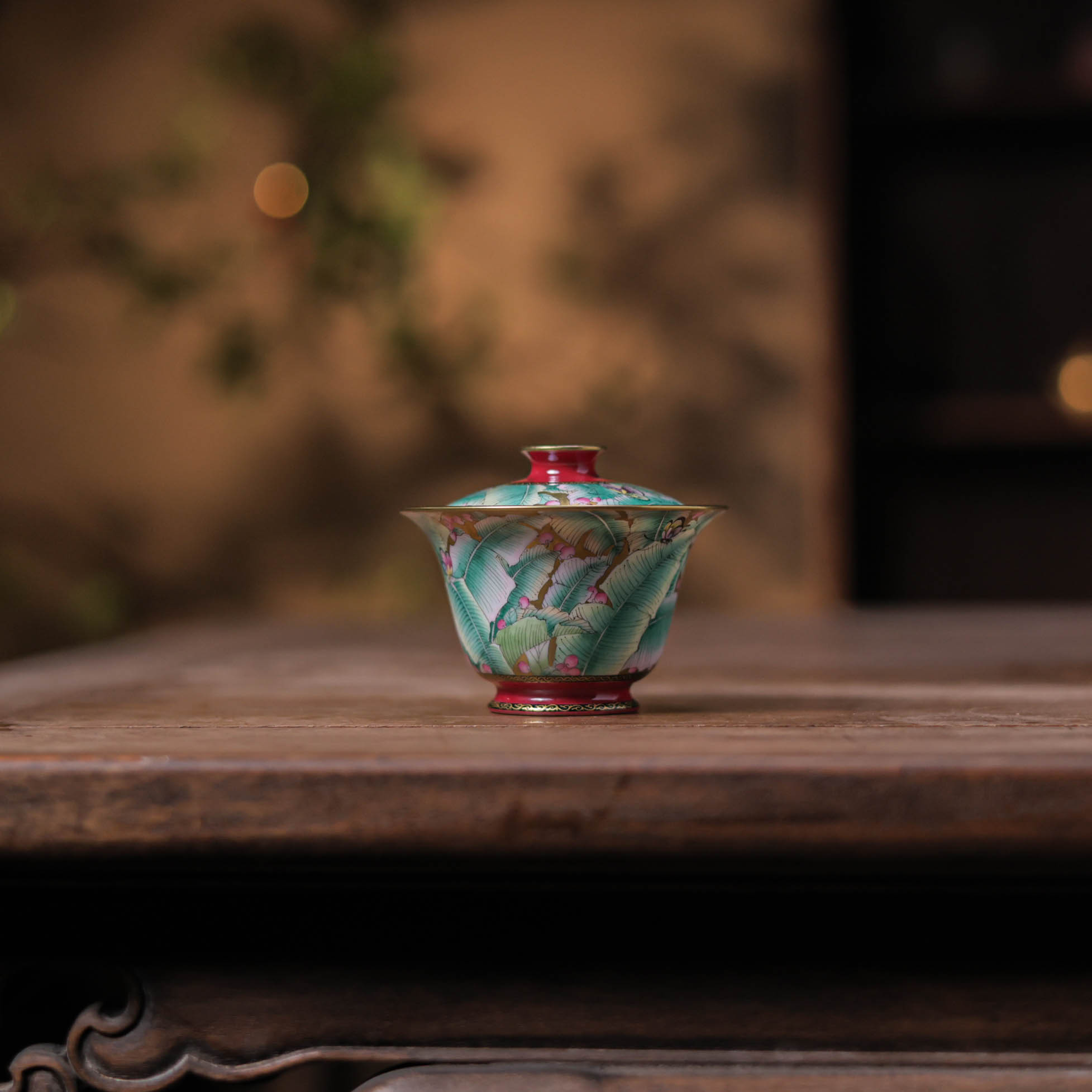 【小田甄陶】玫瑰红-华隐堂&梵田里-芭蕉盖碗（华隐S1009）