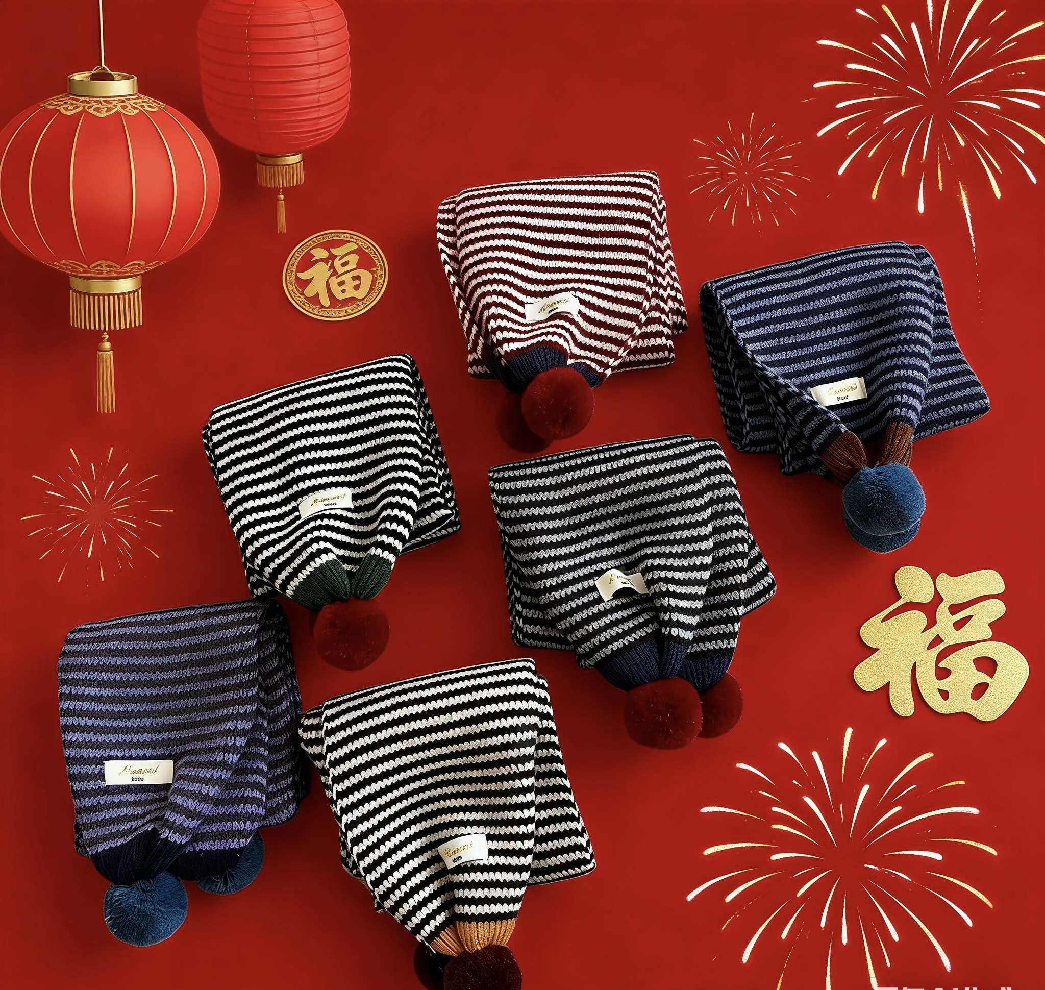 时尚撞色条纹儿童针织围巾 冬季男女宝宝洋气毛球保暖毛线围脖