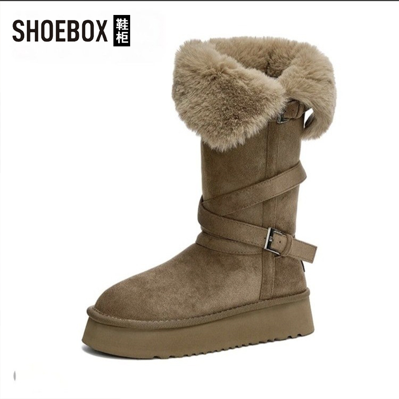 达芙妮旗下鞋柜厚底雪地靴女2025冬季新款加绒保暖翻折两穿长筒靴