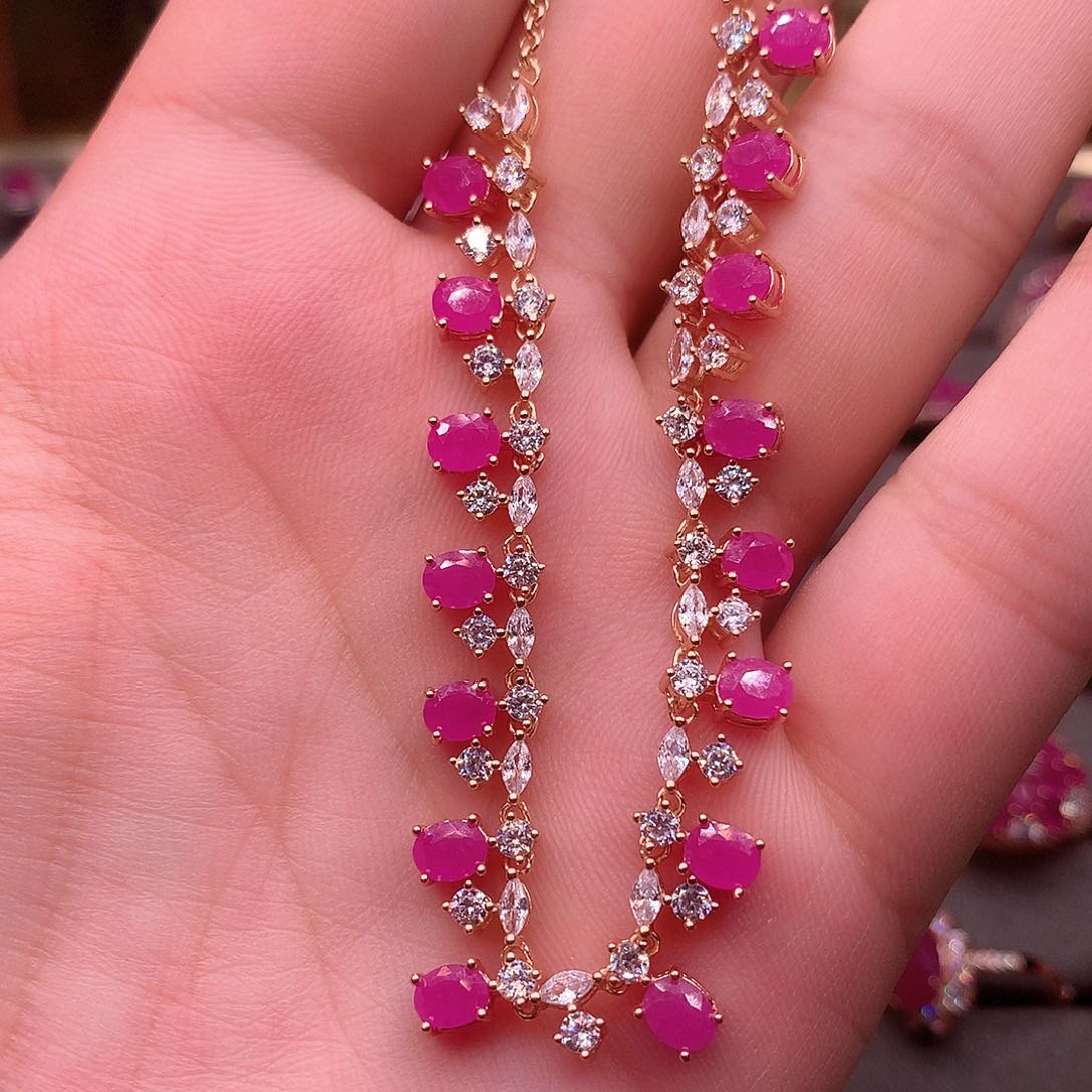 红宝石颈饰银S925镶嵌