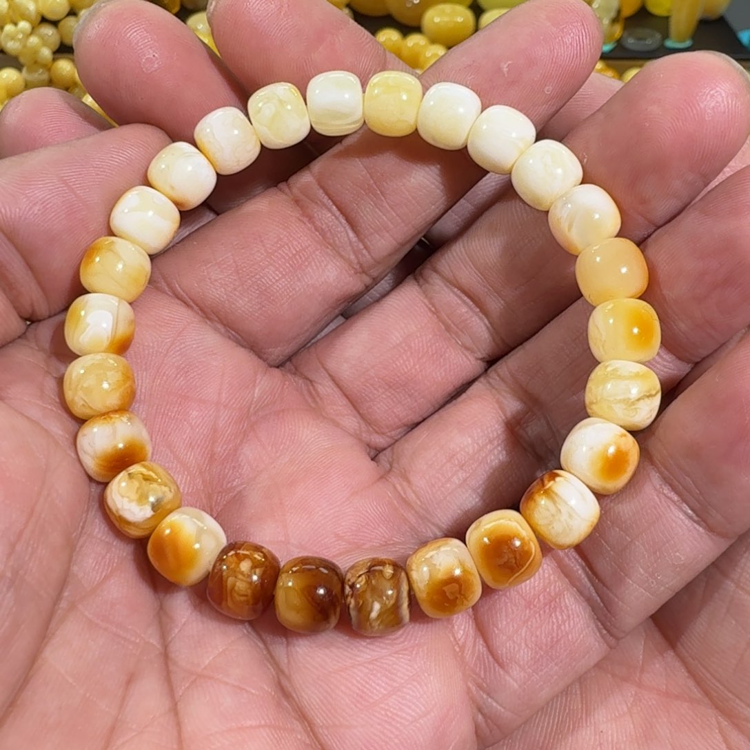 琥珀手链未镶嵌8.5m精工老型沁色花蜡手串9.75