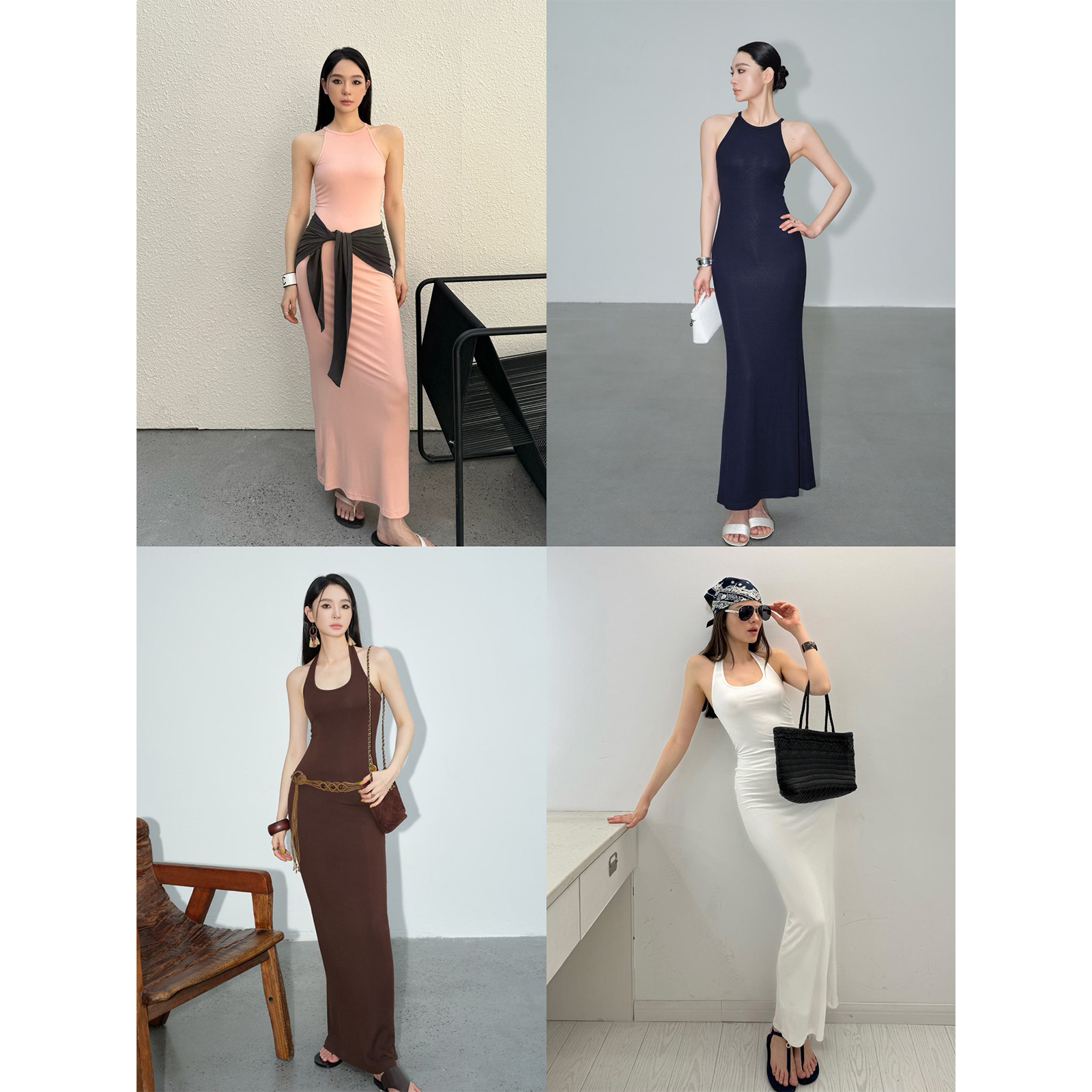 周淼【卡戴珊轻薄】 莫代尔挂脖/坎肩连衣裙女 修身长裙ZM25G8636Z