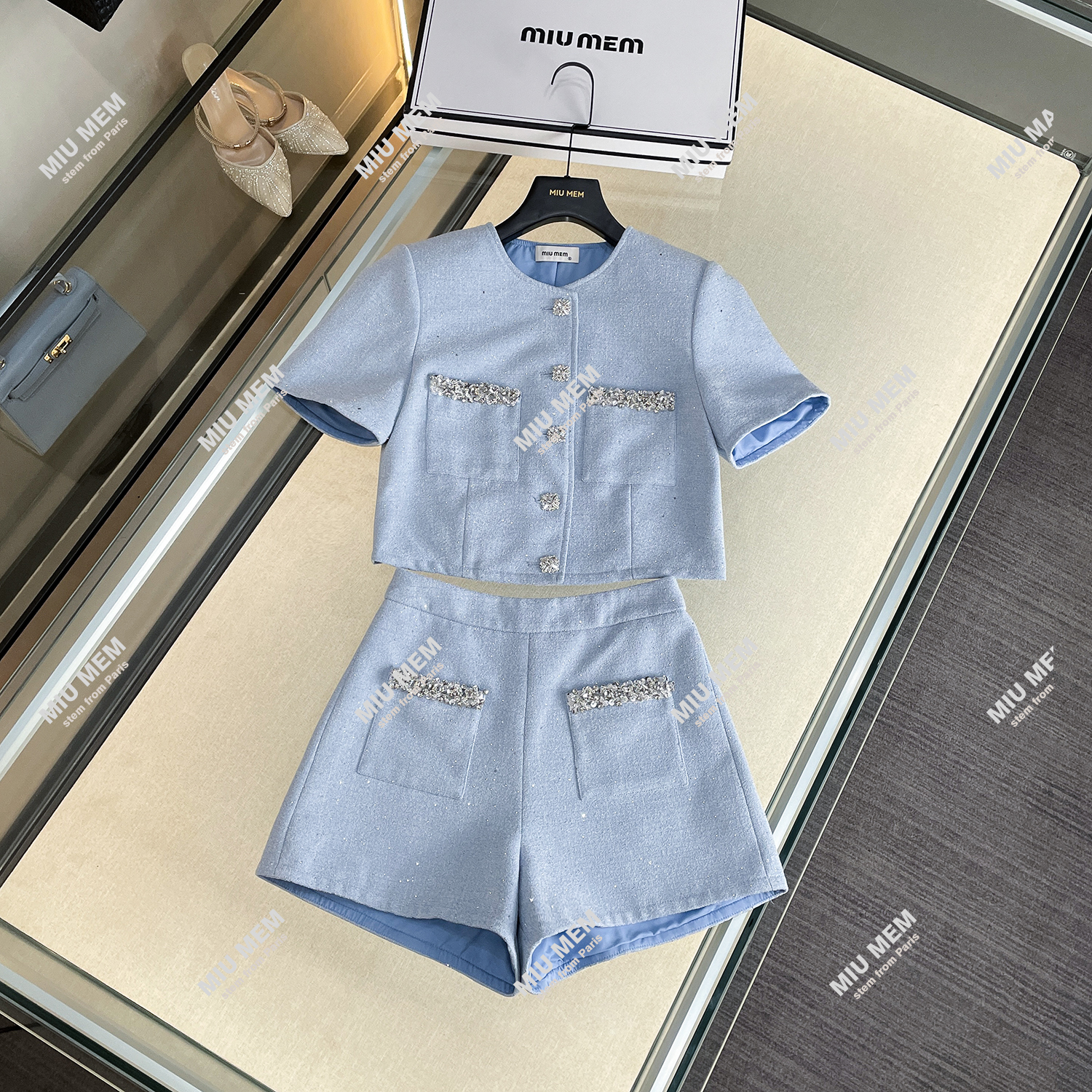 【南海时光】小香风气质洋气夏季减龄设计师短袖上衣+裙裤DY6587