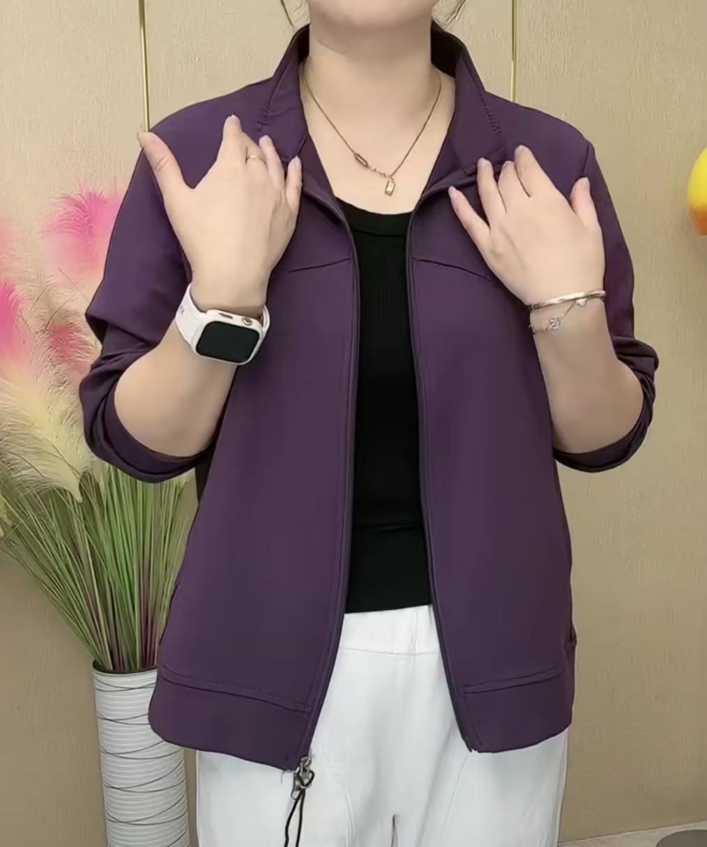 2025春季新款薄款小衫气质立领双拉链大码休闲时尚百搭妈妈装外套