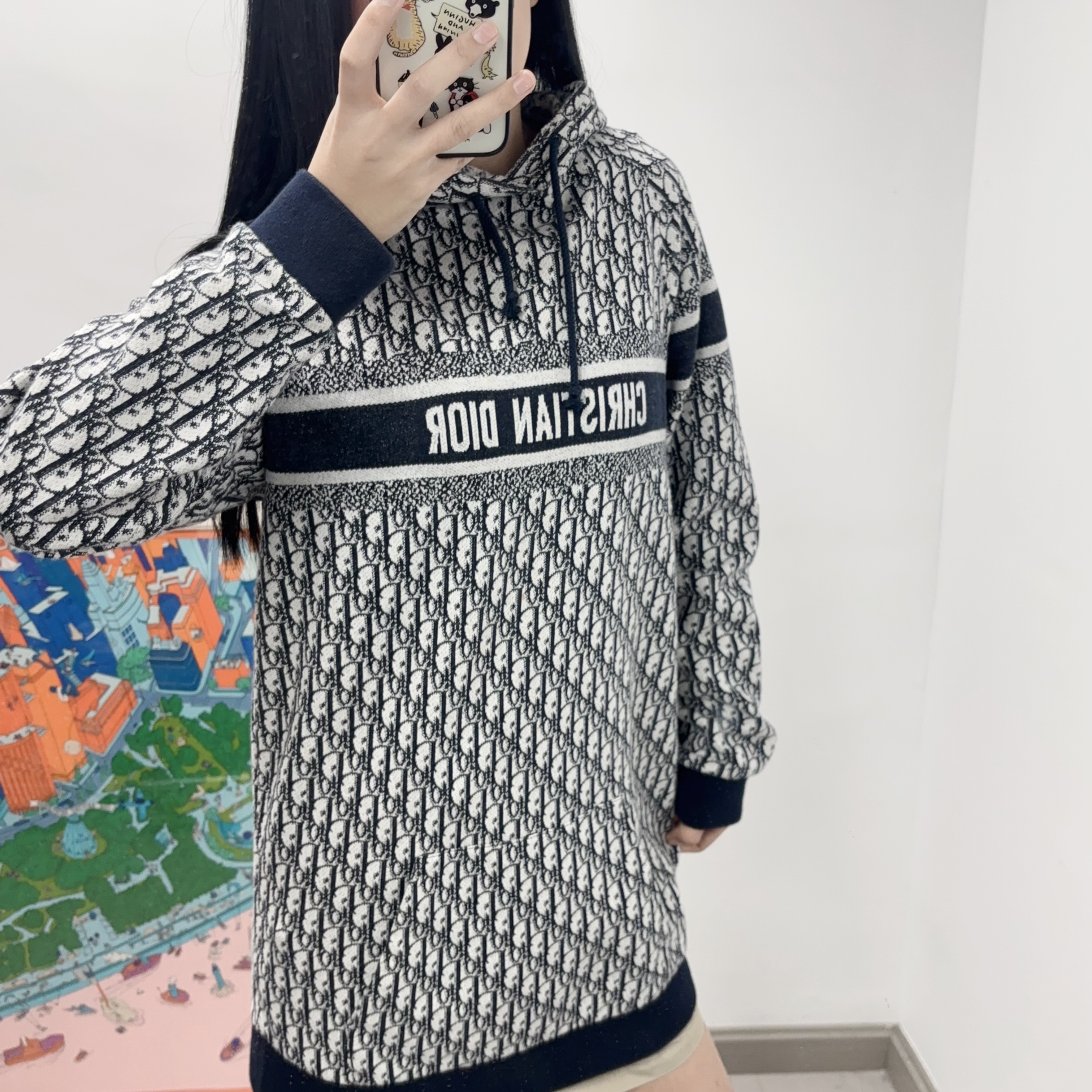 95新 DIOR/迪奥 老花满印帽衫黑白色S码/251204ZPXHR05