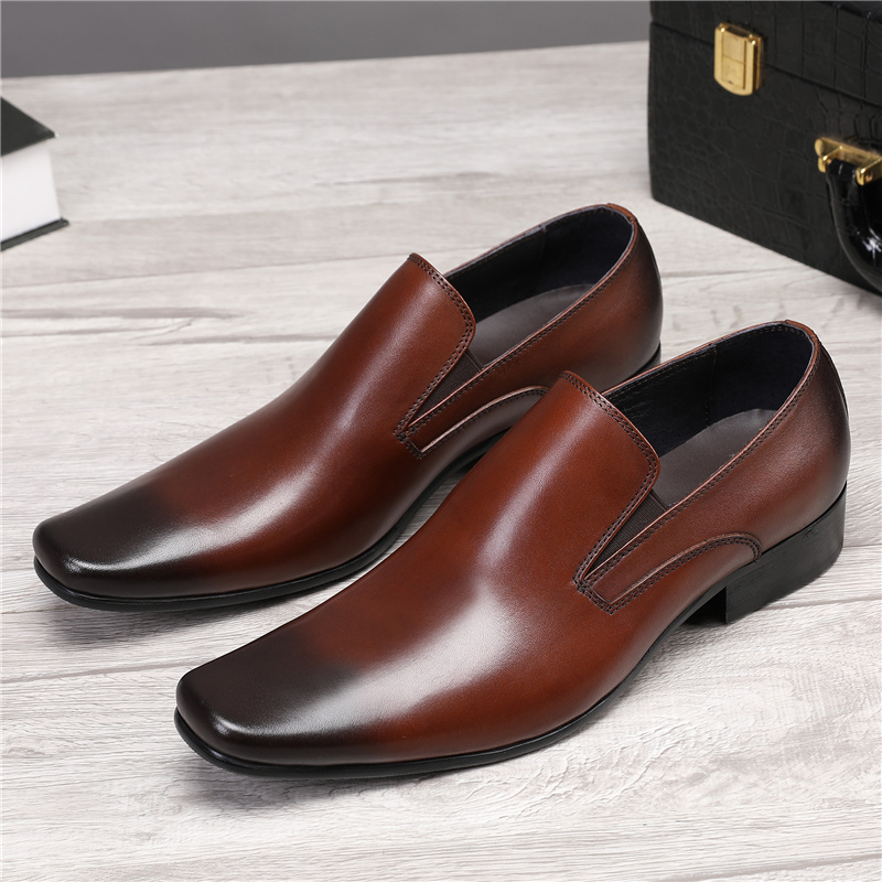 春季新款真皮男士商务男鞋英伦方头皮鞋套脚潮流鞋子一脚蹬男皮鞋