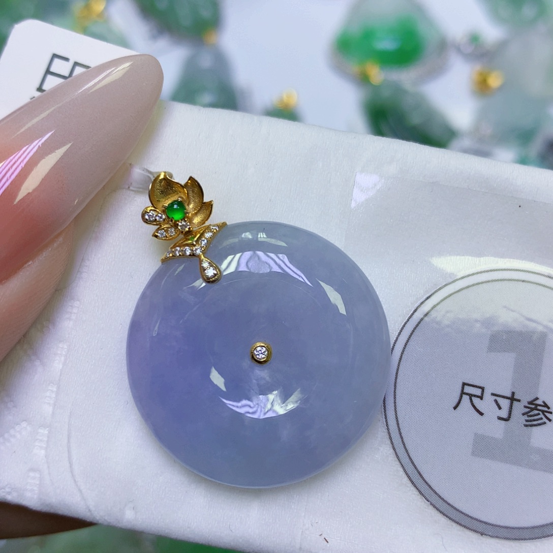 翡翠18K金镶嵌颈饰天然缅甸翡翠a货百元以上9元证书费自理