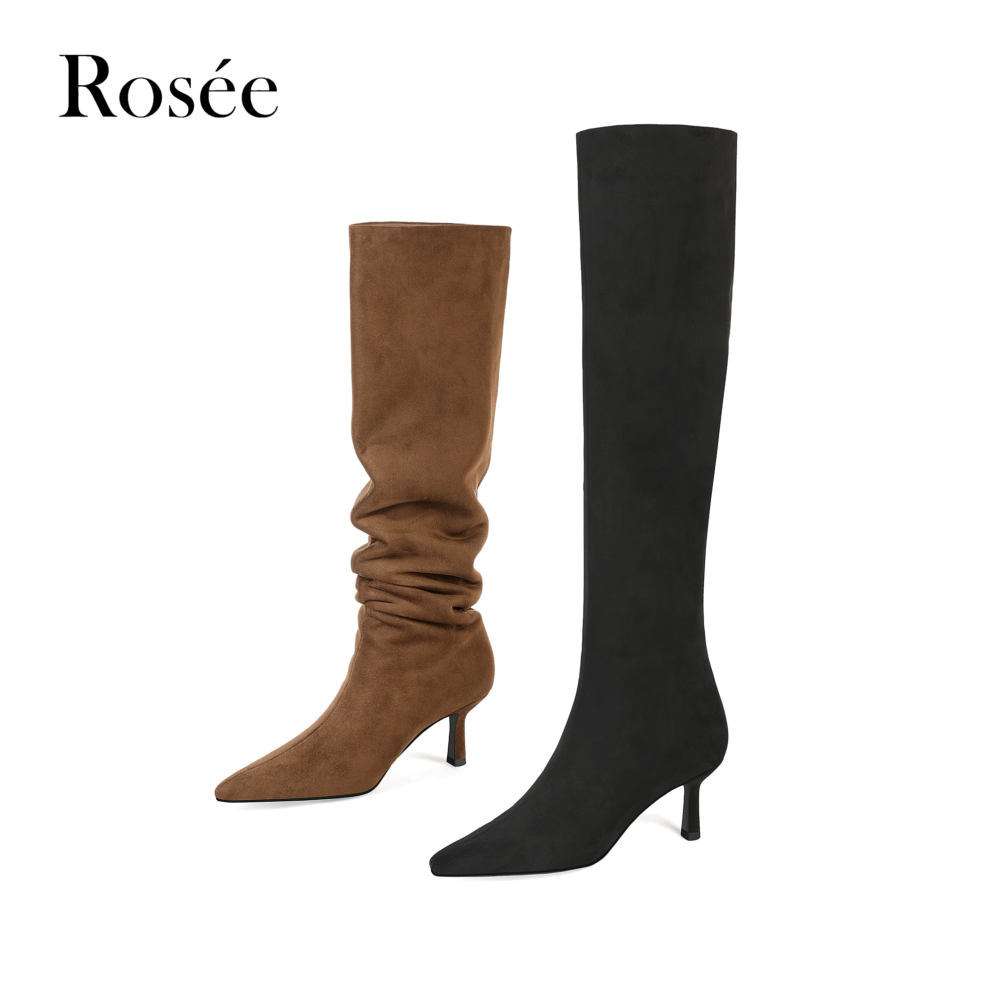 【跟高7cm】2025年冬季新款纯色尖头高跟靴弹力靴简约时尚百搭女