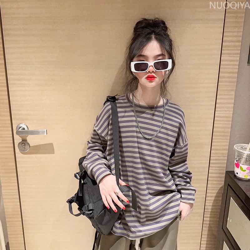 女童秋装长袖T恤2025新款韩系女大童内搭上衣儿童秋季条纹内搭衣