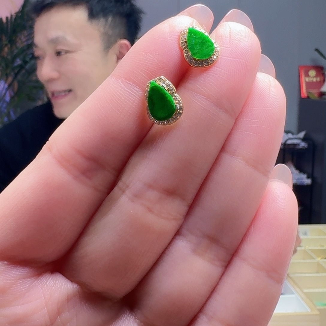 翡翠耳饰银S925镶嵌多样性发货其一