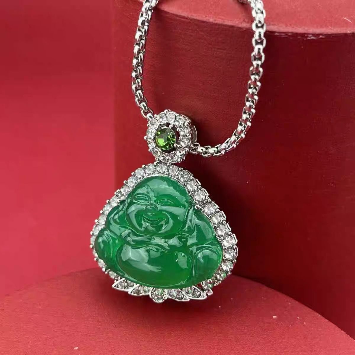 合金玻璃项链 经典轻奢气质笑口常开绿佛项链ZD1034