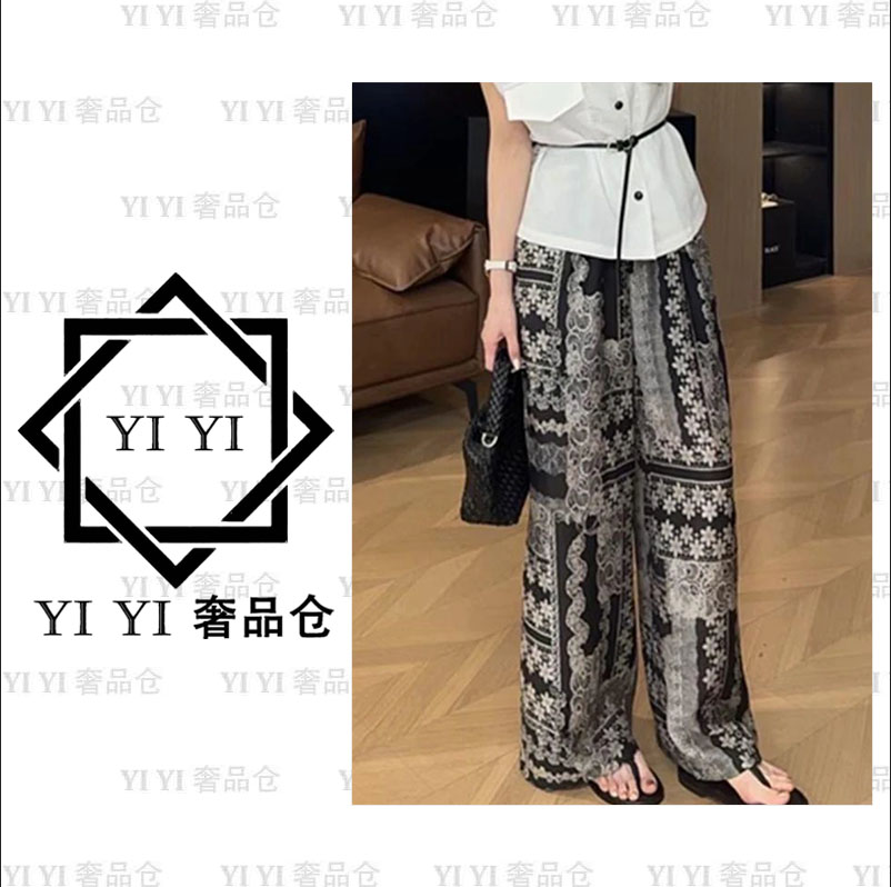 【YI YI/周一一奢品】复古印花休闲裤女显瘦气质洋气百搭直筒阔腿裤