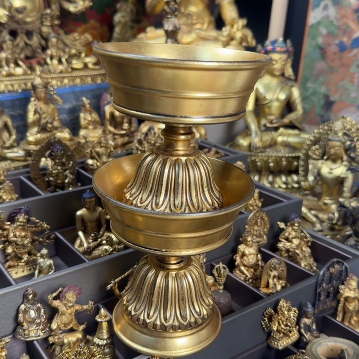银S925喜马拉雅铜鎏金酥油灯