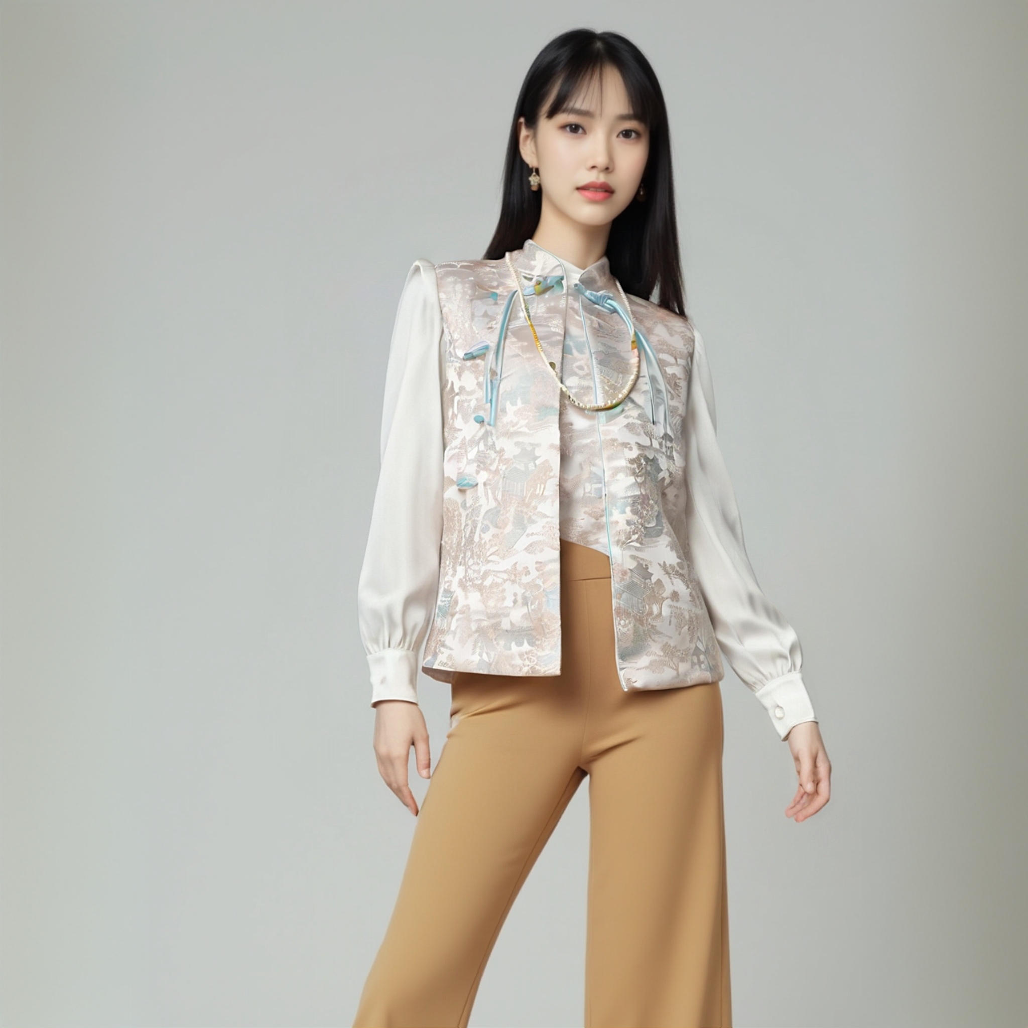 深圳南油时尚新款爆款新中式女装国风马甲衬衫半裙系列062