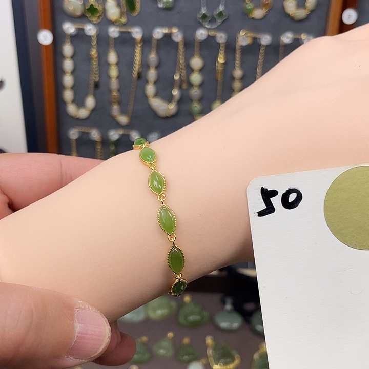 和田玉手链银S925镶嵌和田玉50