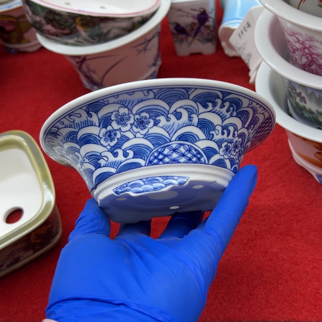 紫砂花盆028号瑕疵15/5cm仿手绘海浪花纹