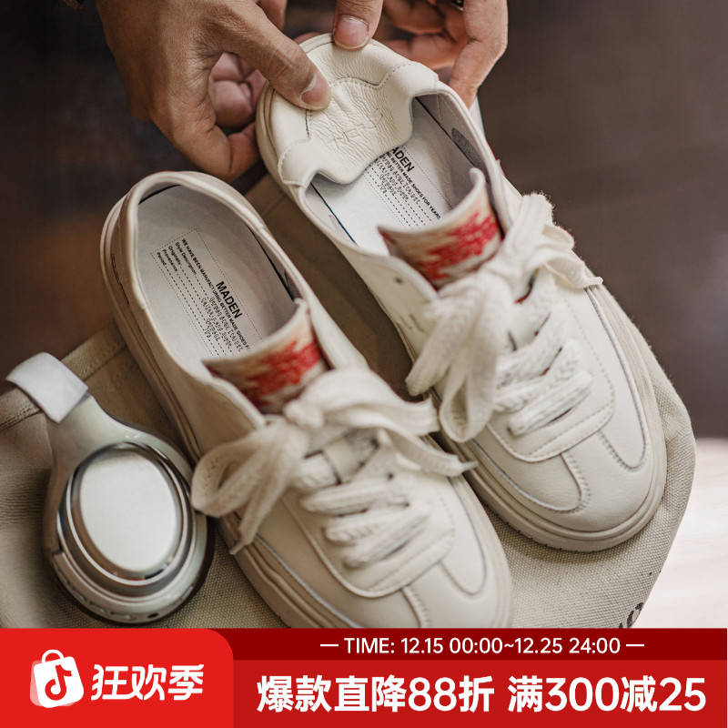马登新款低帮纳瓦霍刺绣板鞋男款夏季男士设计厚底德训休闲小白鞋