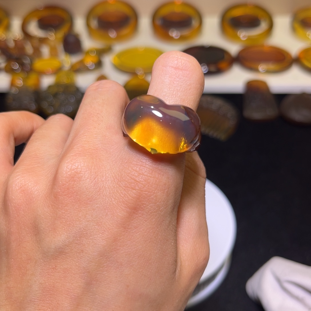 琥珀手镯未镶嵌爱心戒指15-16