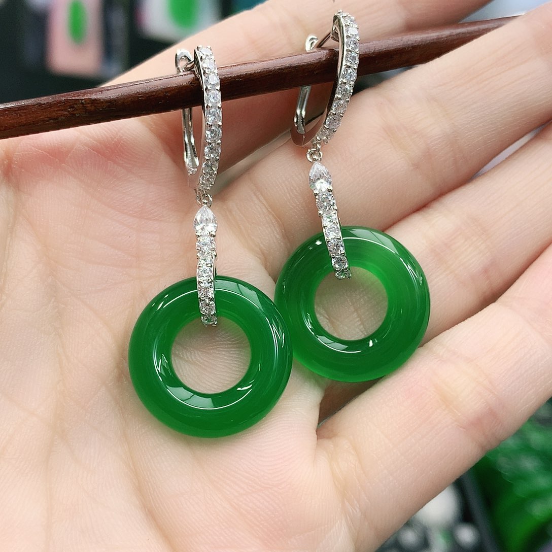 银S925镶嵌耳坠玛瑙/玉髓