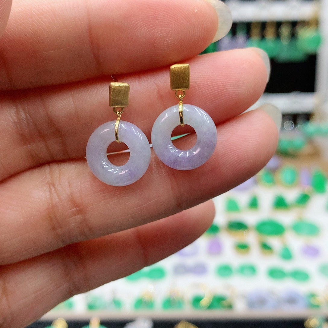 翡翠耳饰18K金镶嵌的