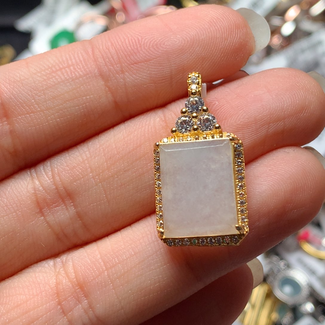 翡翠戒指银S925镶嵌天然翡翠吊坠