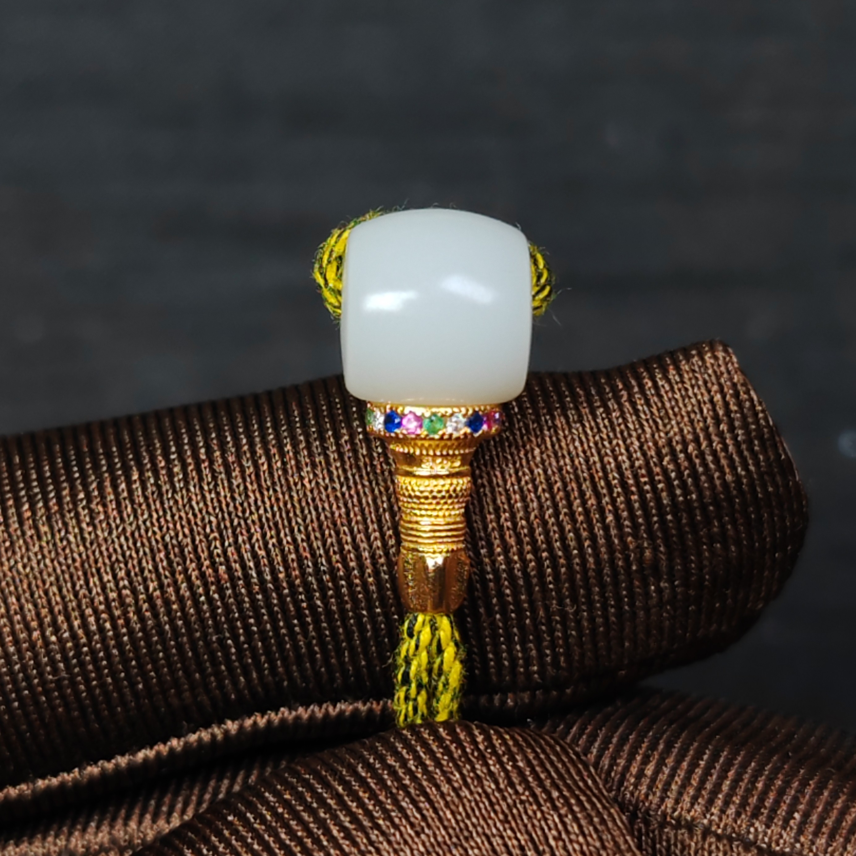 和田玉三通直径10mm对空9mm  s925银镶塔头 天然和田玉 文玩三通 