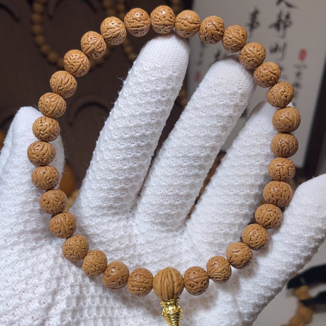 手串桃核野生无修神髓纹理圆皮原色矮装一个边肚同