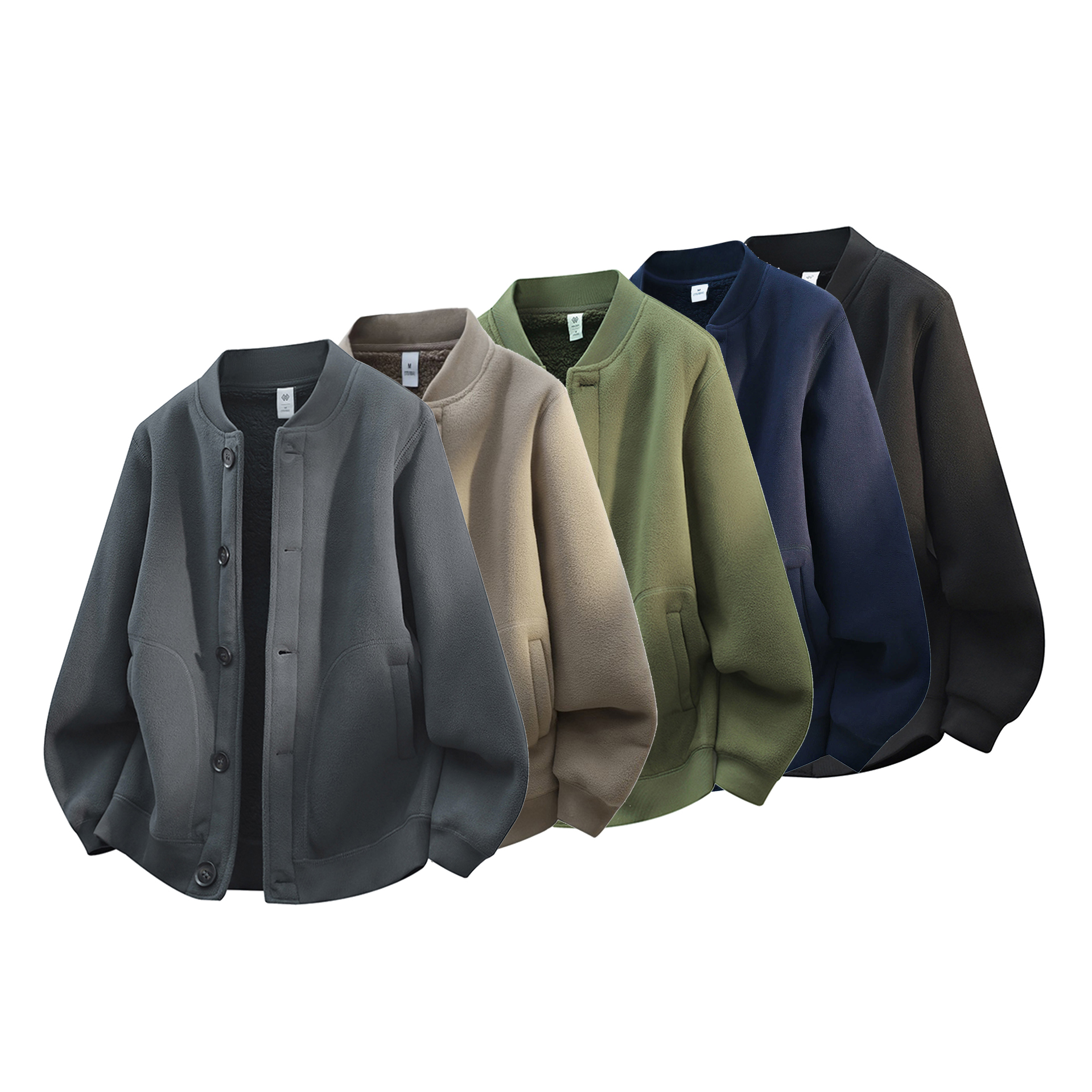 冬季加绒加厚摇粒绒拼接颗粒绒保暖立领棒球领男生夹克2351