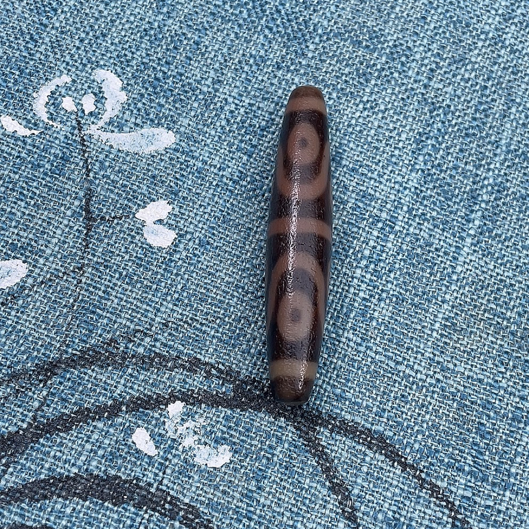 台珠手工风化细腻老咖色水纹八眼藏式玛瑙天珠可做锁骨链男女同款