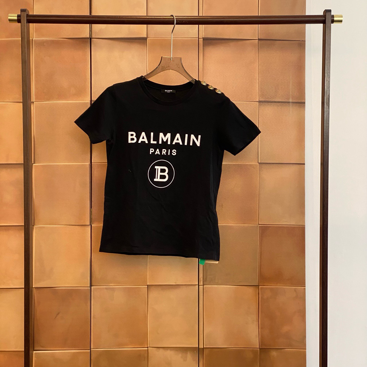 Balmain黑色字母logo印花肩部领口短袖/xs码/99新/29948