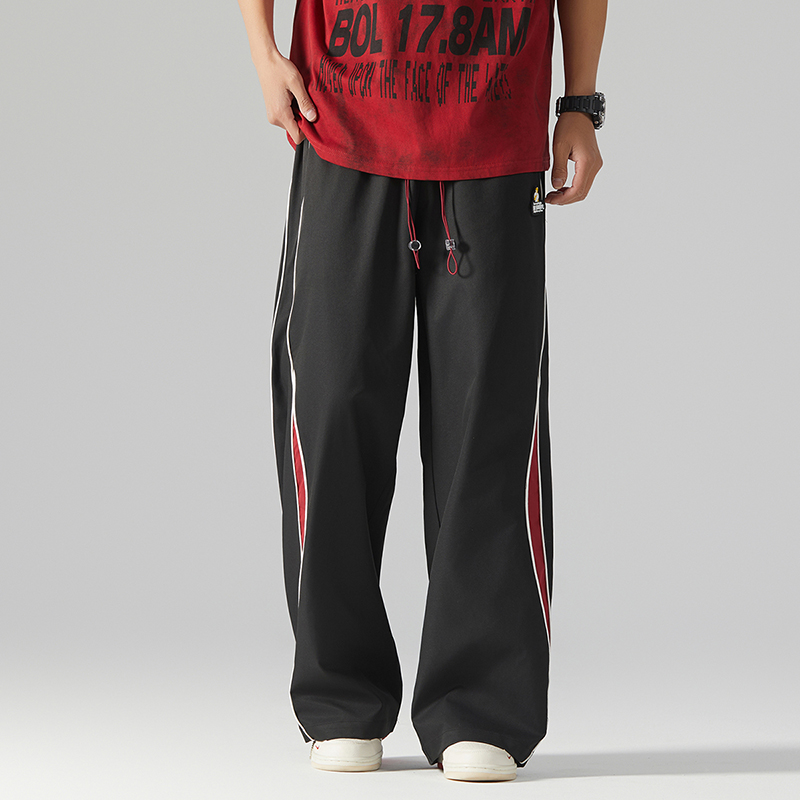 THESIMPSONS 国潮牌美式撞色拼接休闲裤男女宽松直筒裤子垂感长裤