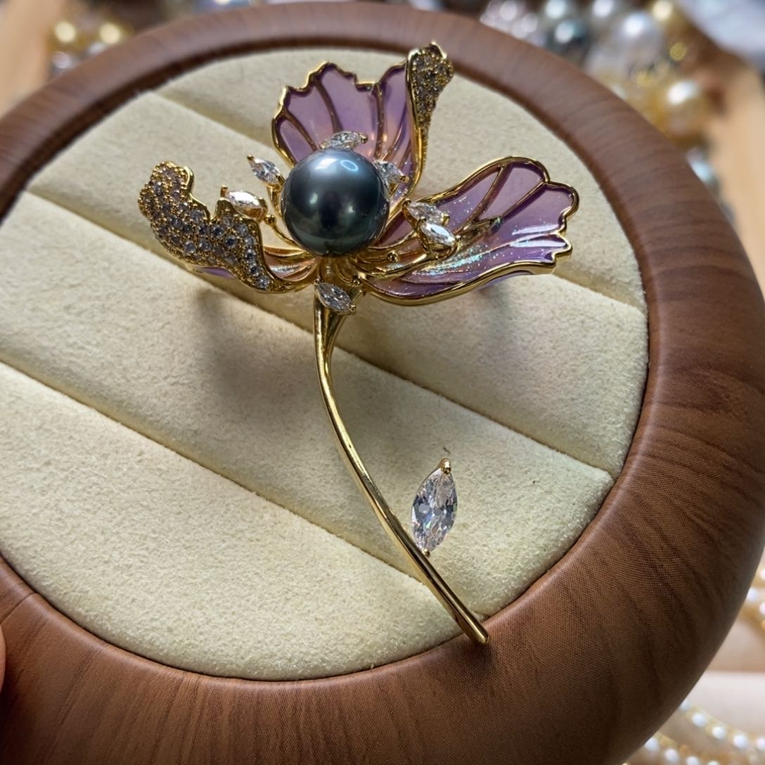 海水珍珠胸针合金