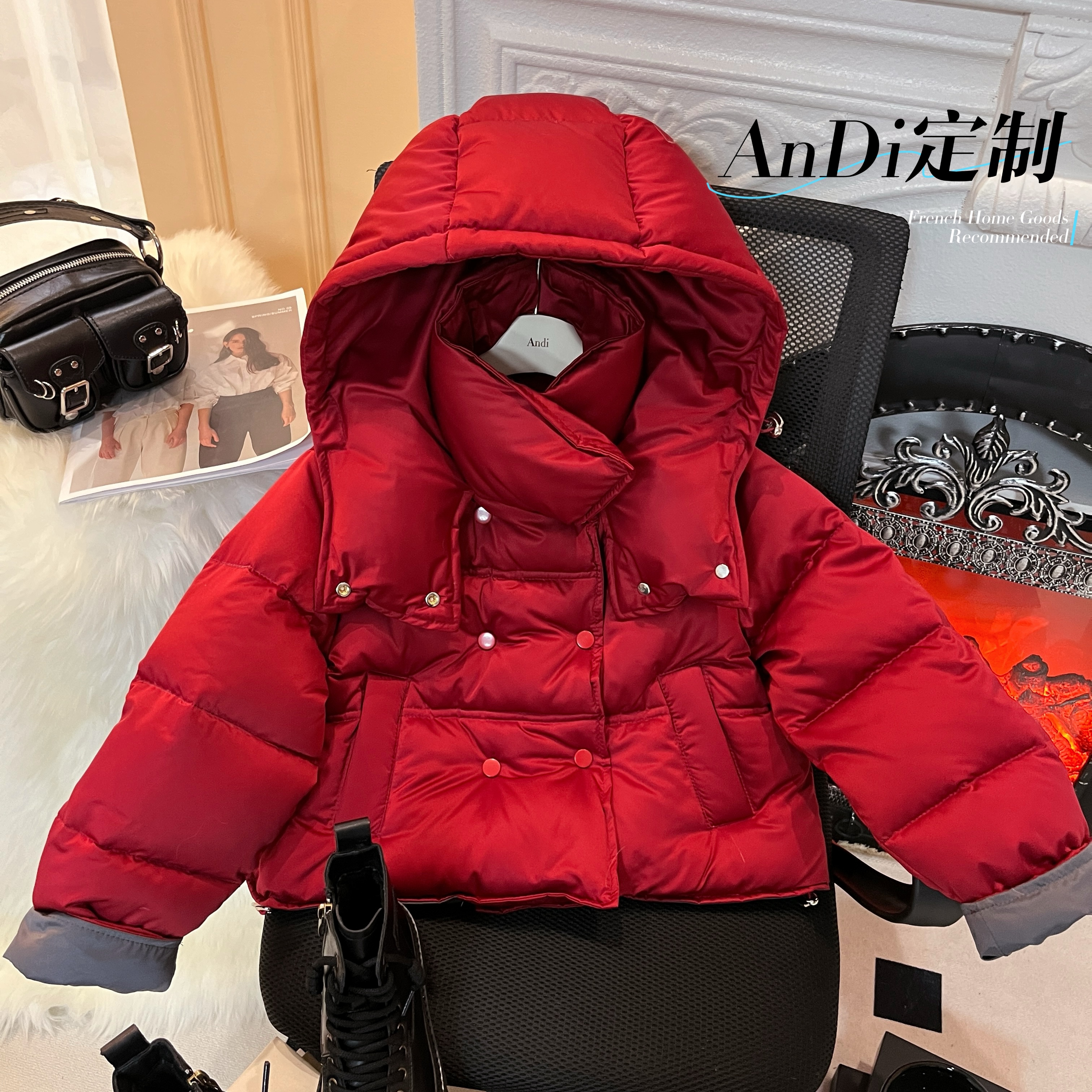 〖ANDI〗订制冬款羽绒服中大童女童双排扣百搭时尚连帽羽绒服3236